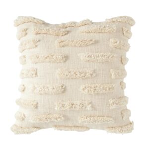 3R Studios White Fringe Embroidered 20 in. x 20 in. Throw Pillow