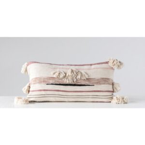 3R Studios Pink and Brown Striped Kilim Lumber 28 in. x 14 in. Throw Pillow