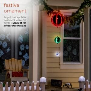 Alpine Corporation 3-Tier Indoor/Outdoor Hanging Christmas Ornaments With Chasing LED Lights