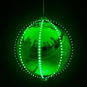 Alpine Corporation 13 in. Tall Hanging Christmas Ball Ornament with LED Lights, Green