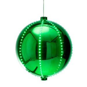 Alpine Corporation 13 in. Tall Hanging Christmas Ball Ornament with LED Lights, Green