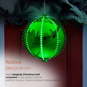 Alpine Corporation 13 in. Tall Hanging Christmas Ball Ornament with LED Lights, Green