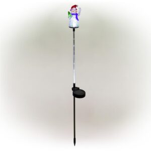 Alpine Corporation Solar Snowman Garden Stake with Fiber Optic Lights (Set of 2)