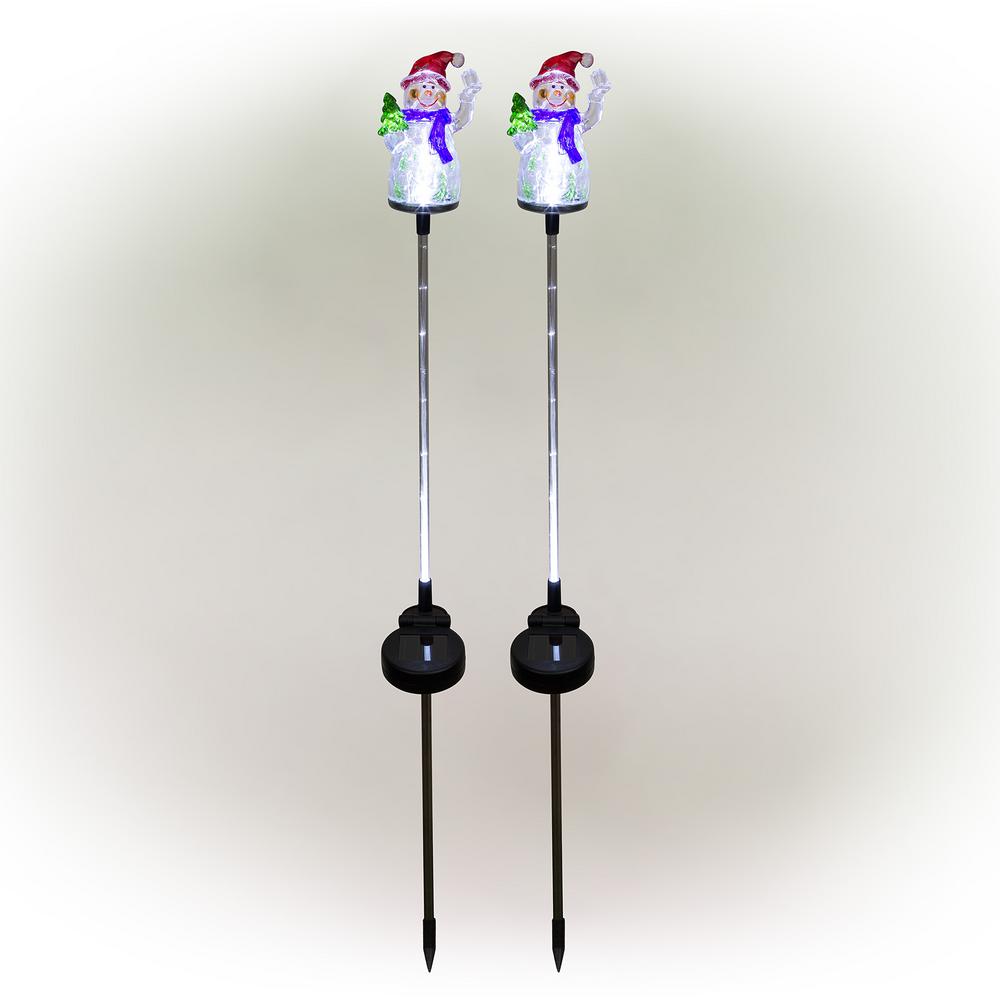 Alpine Corporation Solar Snowman Garden Stake with Fiber Optic Lights (Set of 2)