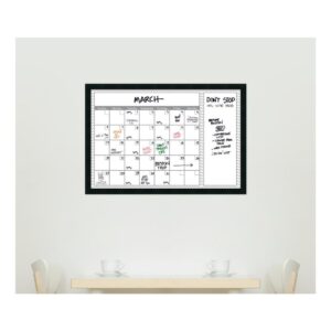 Amanti Art Grey Chevron Calendar 38 in. W x 26 in. H Framed Glass Dry Erase Board