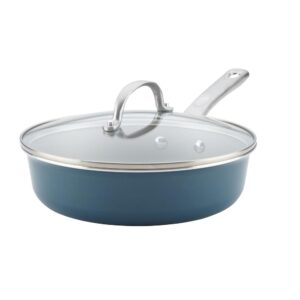 Ayesha Curry Home Collection 3 qt. Aluminum Nonstick Saute Pan in Twilight Teal with Glass Lid