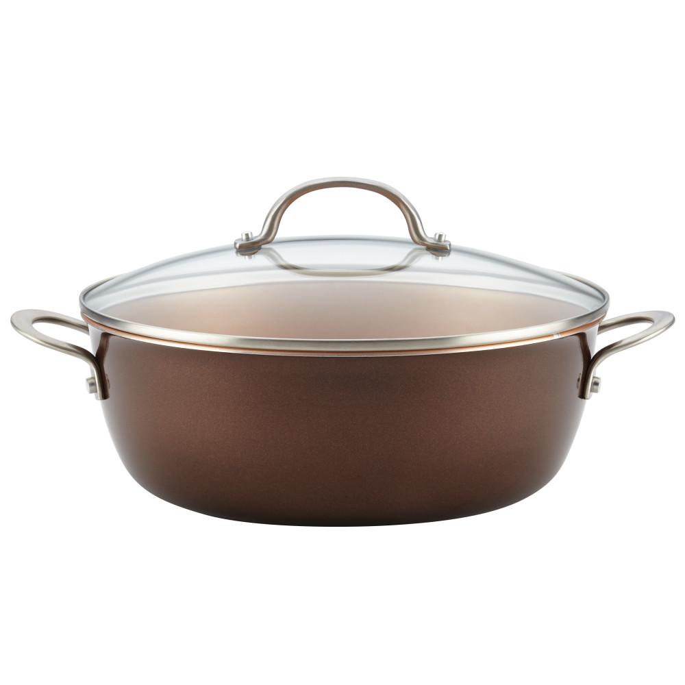 Ayesha Curry Home Collection 7.5 qt. Aluminum Nonstick Stock Pot in Brown Sugar with Glass Lid