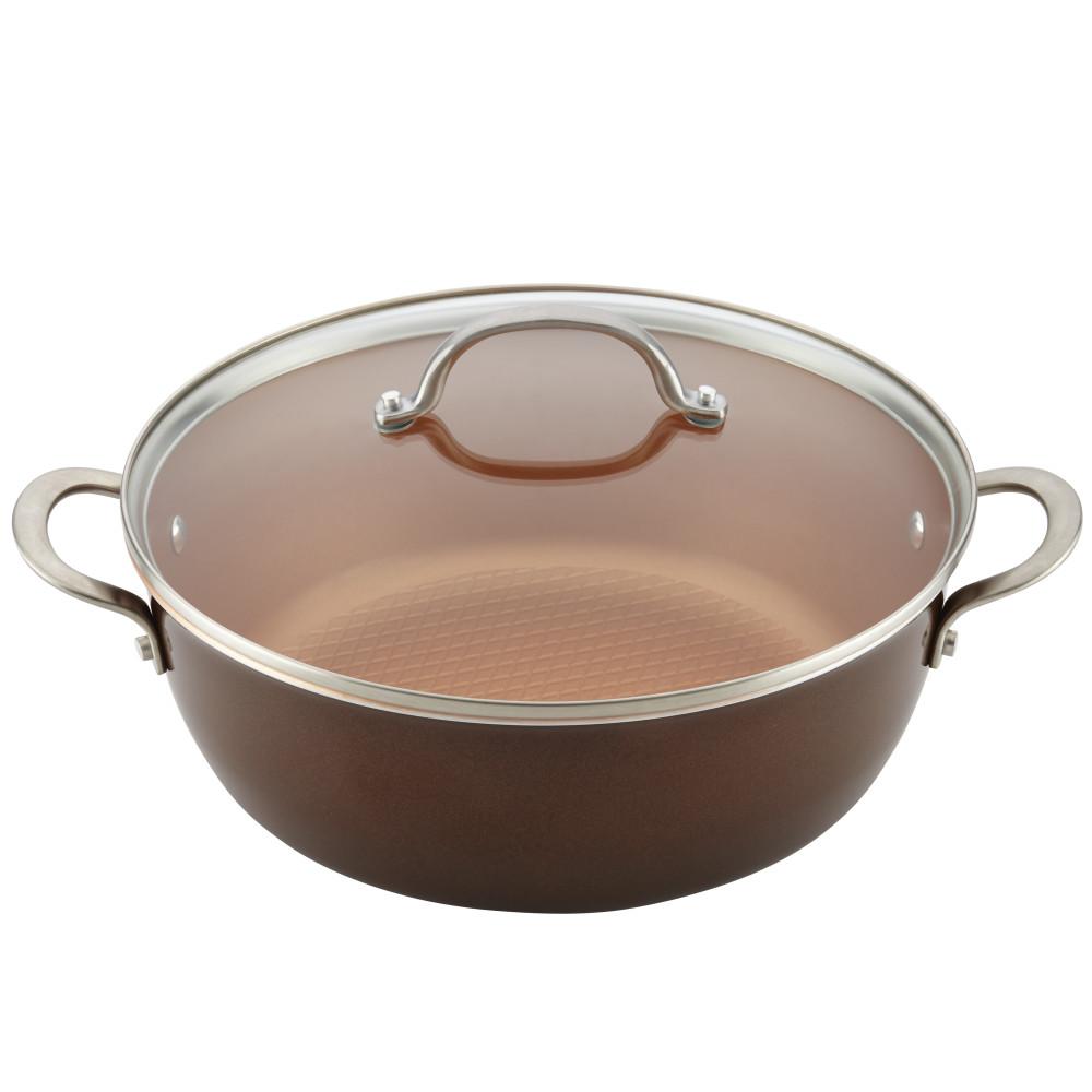 Ayesha Curry Home Collection 7.5 qt. Aluminum Nonstick Stock Pot in Brown Sugar with Glass Lid