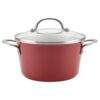 Ayesha Curry Home Collection 4.5 Qt. Porcelain Enamel Nonstick Covered Saucepot in Sienna Red