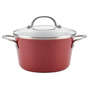 Ayesha Curry Home Collection 4.5 Qt. Porcelain Enamel Nonstick Covered Saucepot in Sienna Red