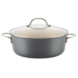 Ayesha Curry Home Collection 7.5 qt. Hard-Anodized Aluminum Nonstick Stock Pot in Charcoal Gray with Glass Lid