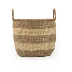 Zentique Rounded Hand Woven Seagrass Striped Large Basket with Handles