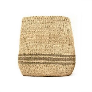 Zentique Concave Hand Woven Wicker Seagrass and Palm Leaf with Dark Pin Stripes Large Basket