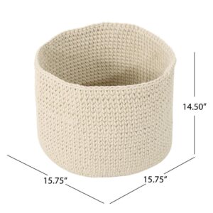 Noble House Derry Round Knitted Cotton Thread Sundries Basket, Beige