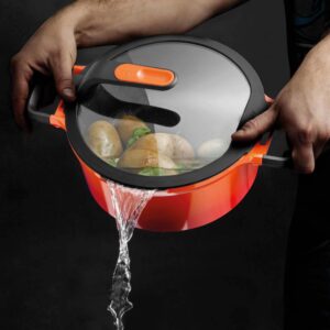 BergHOFF GEM Stay Cool 1.6 qt. Cast Aluminum Nonstick Sauce Pan in Orange with Glass Lid