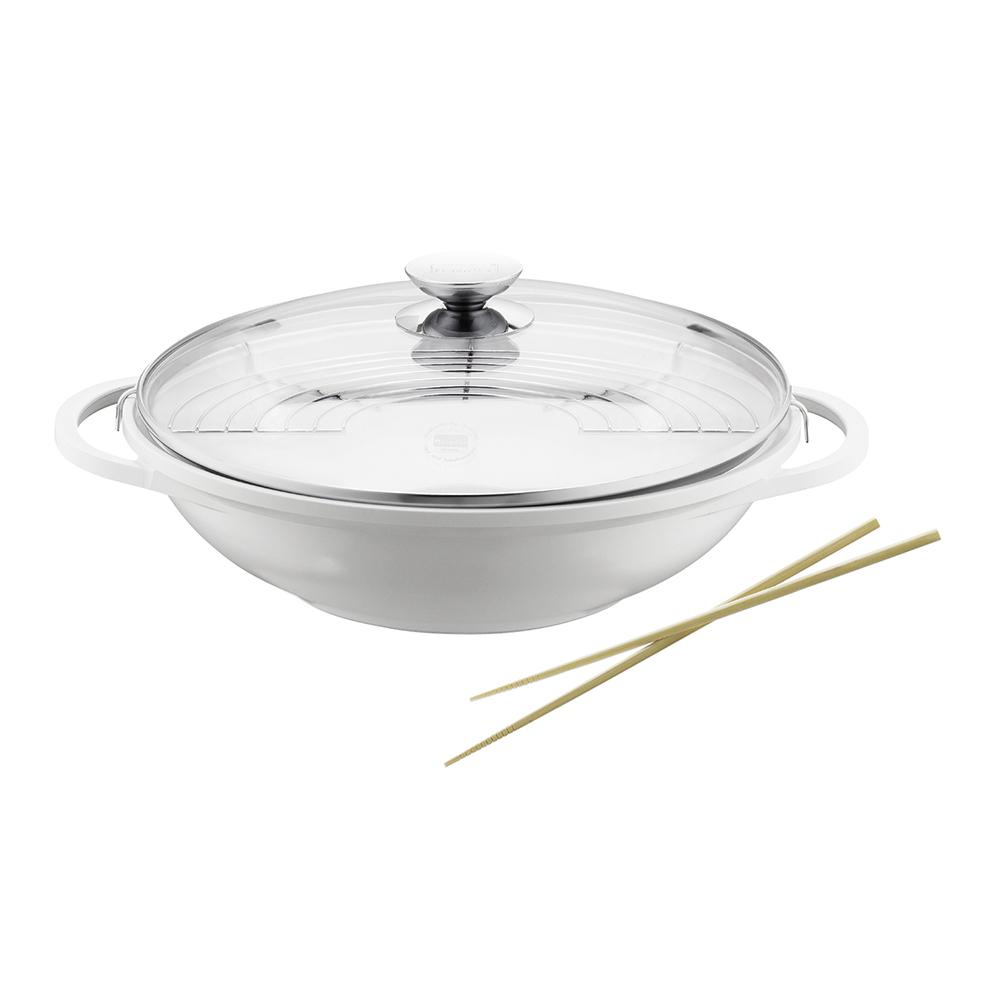 Berndes Vario Click Pearl 13.5 in. /5.25 Qt. Induction Round Wok with Lid White
