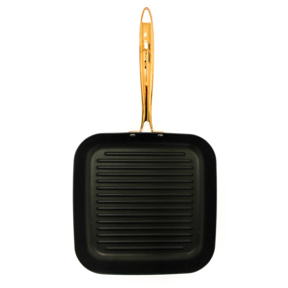 BergHOFF Ouro 11.7 in. Hard-Anodized Aluminum Nonstick Grill Pan in Black and Rose Gold
