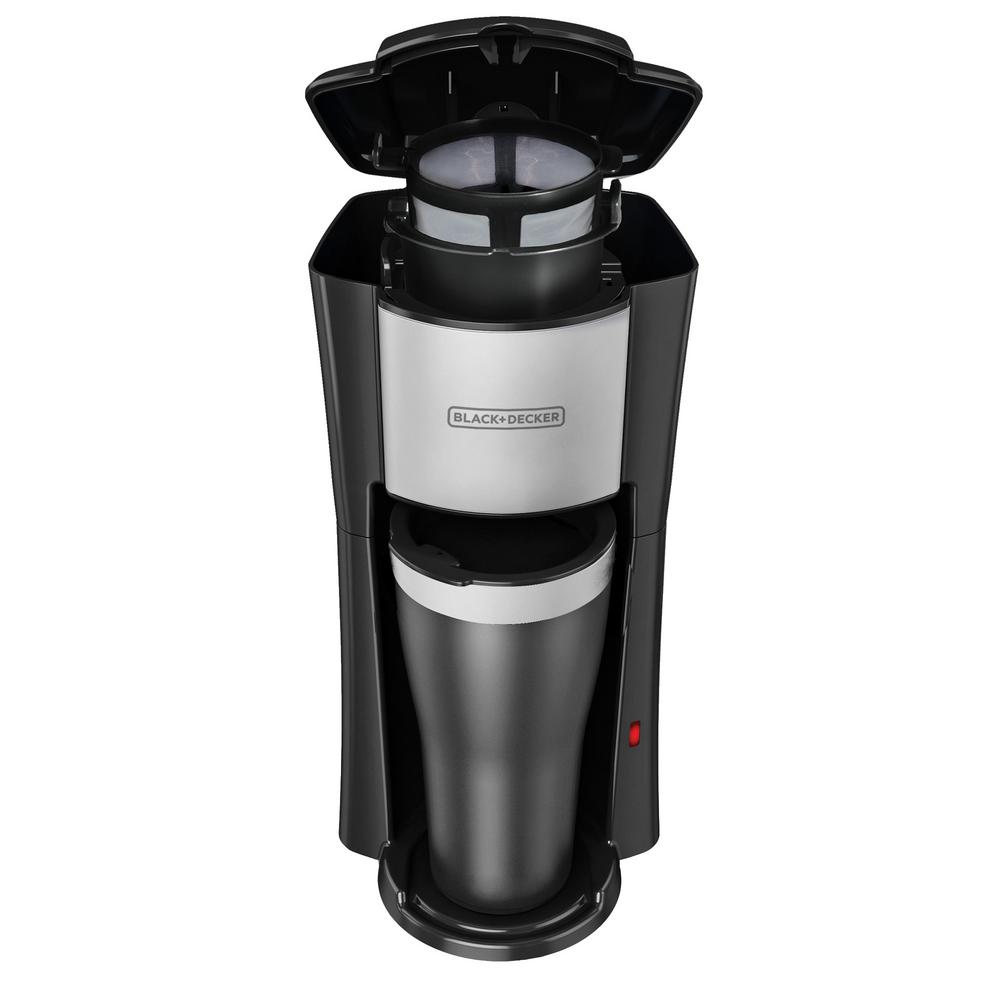 BLACK+DECKER Black Single Serve Drip Coffee Maker with Travel Mug