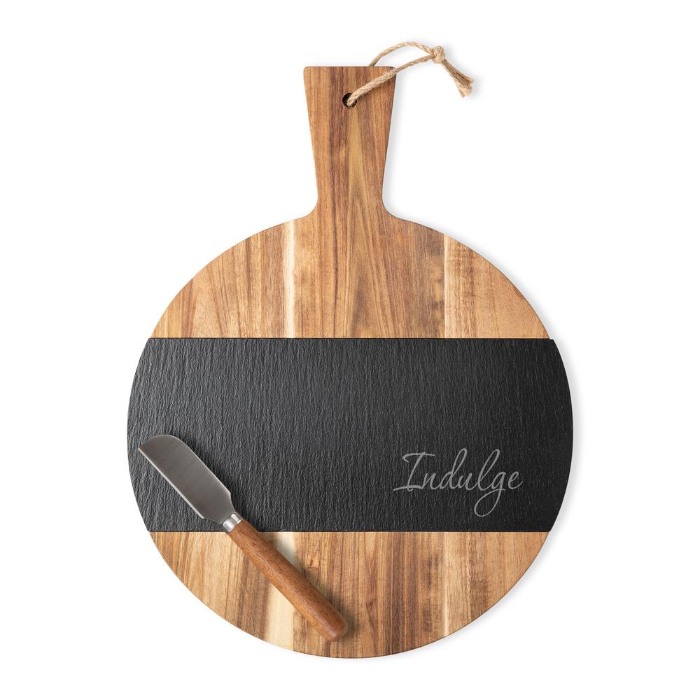 Cathy's Concepts Indulge Round Acacia and Slate Board