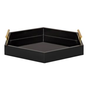 Kate and Laurel Lipton 18 in.x 18 in. Black/Gold Hexagon Decorative Tray