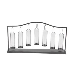 LITTON LANE 19 in. Metallic Black Iron and Clear Glass 7-Votive Candle Holder