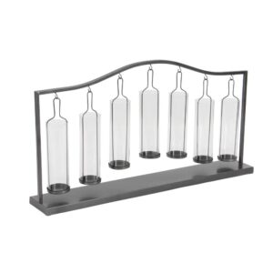 LITTON LANE 19 in. Metallic Black Iron and Clear Glass 7-Votive Candle Holder