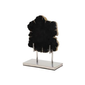 LITTON LANE Large Live Edge Black Petrified Wood Slice Sculpture on Silver Metal Stand