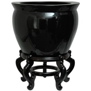 Oriental Furniture Oriental Furniture 14 in. Solid Black Porcelain Fishbowl