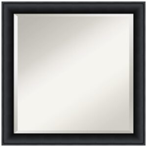 Amanti Art Nero 23 in. W x 23 in. H Framed Square Beveled Edge Bathroom Vanity Mirror in Black Satin