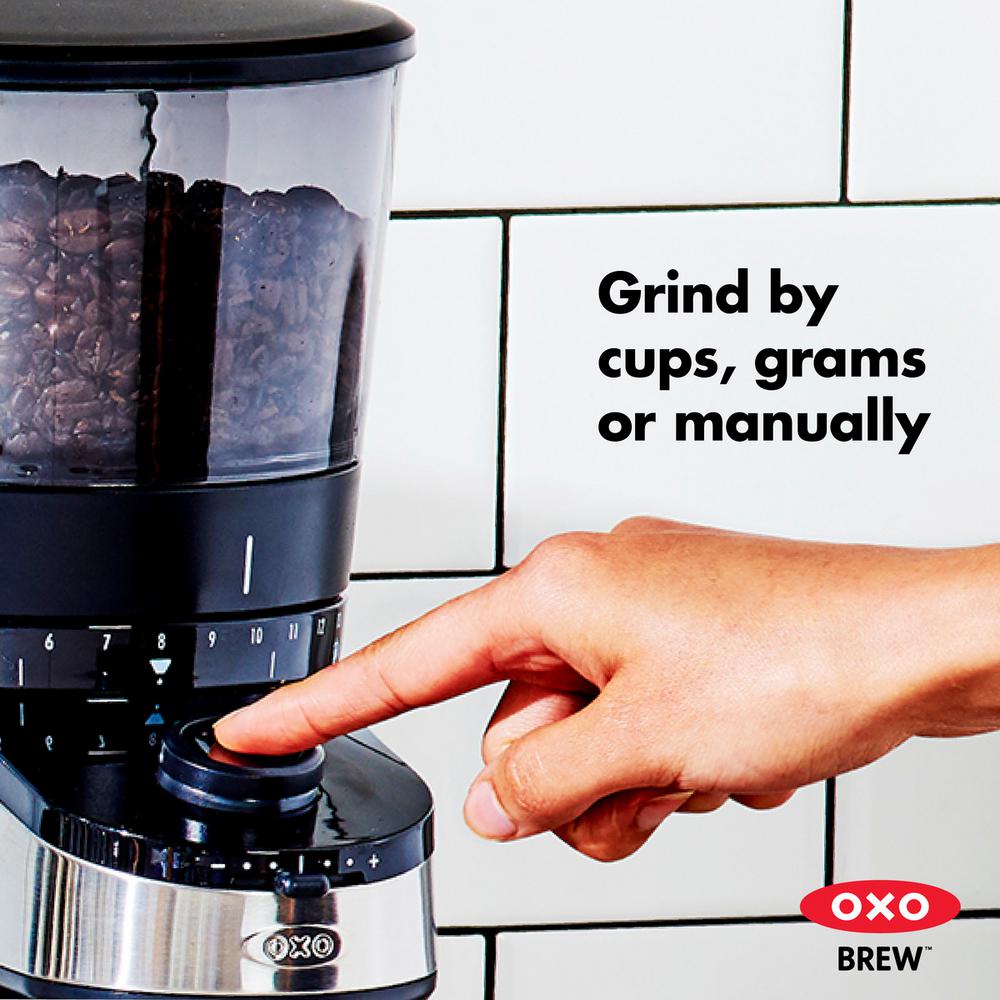 OXO 12 oz. Black Stainless Steel Burr Coffee Grinder with Integrated Scale