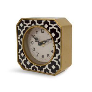 Zentique Black and White Pattern with Gold Trimmed Rounded Square Table Clock