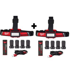 Milwaukee 600 Lumens LED USB Rechargeable Low-Profile Hard Hat Headlamp (2-Pack)