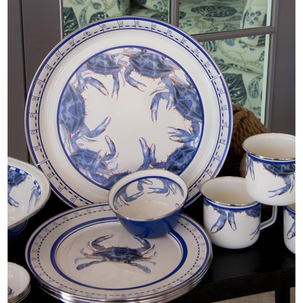 Golden Rabbit 10.5 in. Blue Crab Enamelware Round Dinner Plate Set of 4