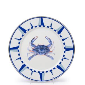 Golden Rabbit 10.5 in. Blue Crab Enamelware Round Dinner Plate Set of 4