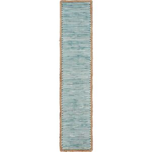 LR Home Bordered 16 in. W x 80 in. L Striped Blue / Cream Cotton Table Runner