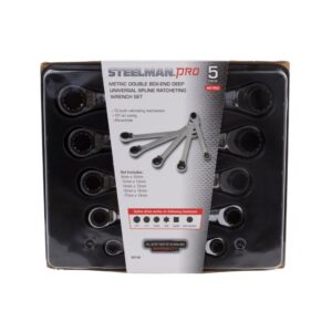 STEELMAN PRO Metric Double Box-End Deep Universal Spline Reversible Ratcheting Wrench Set (5-Piece)