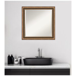 Amanti Art Manhattan 24 in. W x 24 in. H Framed Square Beveled Edge Bathroom Vanity Mirror in Bronze Bronze