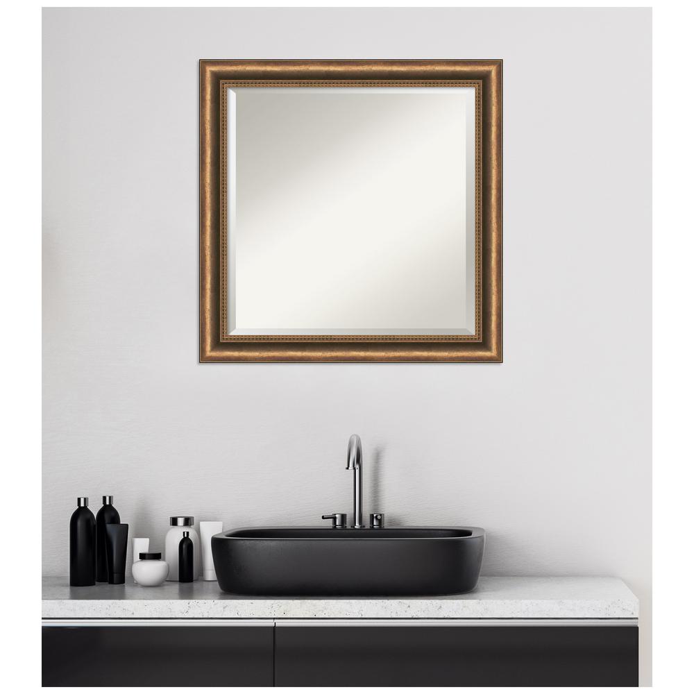 Amanti Art Manhattan 24 in. W x 24 in. H Framed Square Beveled Edge Bathroom Vanity Mirror in Bronze Bronze