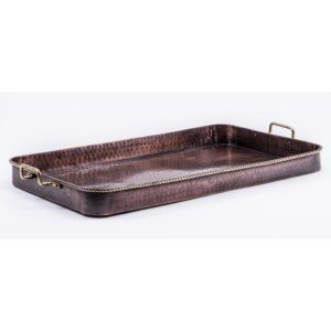 Old Dutch 24 in. x 15.25 in. x 2 in. Oblong Antique Copper Tray with Cast Brass Handles