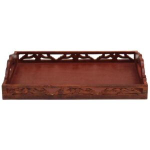 Benzara Carved Brown Wooden Serving Tray with Handles