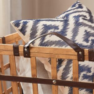 Home Decorators Collection Square Natural Bamboo and Leather Decorative Basket with Leather Handles