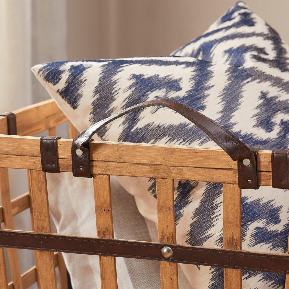 Home Decorators Collection Square Natural Bamboo and Leather Decorative Basket with Leather Handles