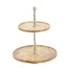 LITTON LANE 2-Tiered Traditional Round Brown Wooden Tray