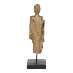 LITTON LANE Tall Hand-Carved Buddha Natural Wood Sculpture Table Decor, 5.5 in. x 18 in.