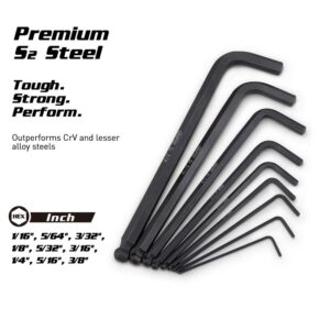 Capri Tools S2 Steel SAE Long Arm Ballpoint End Hex Key Wrench Set (9-Piece)