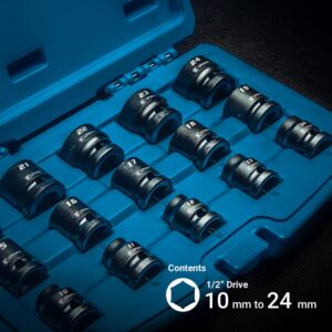Capri Tools 1/2 in. Drive Metric Stubby Impact Socket Set, Metric (15-Piece)