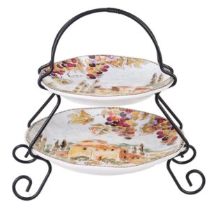 Certified International Multi-Colored 9 in. Tuscan Breeze 2-Tier Server