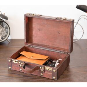 Vintiquewise Antique Style Small Wooden Suitcase with Leather Straps and Handle