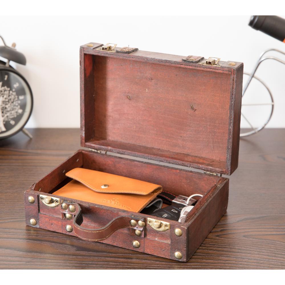 Vintiquewise Antique Style Small Wooden Suitcase with Leather Straps and Handle