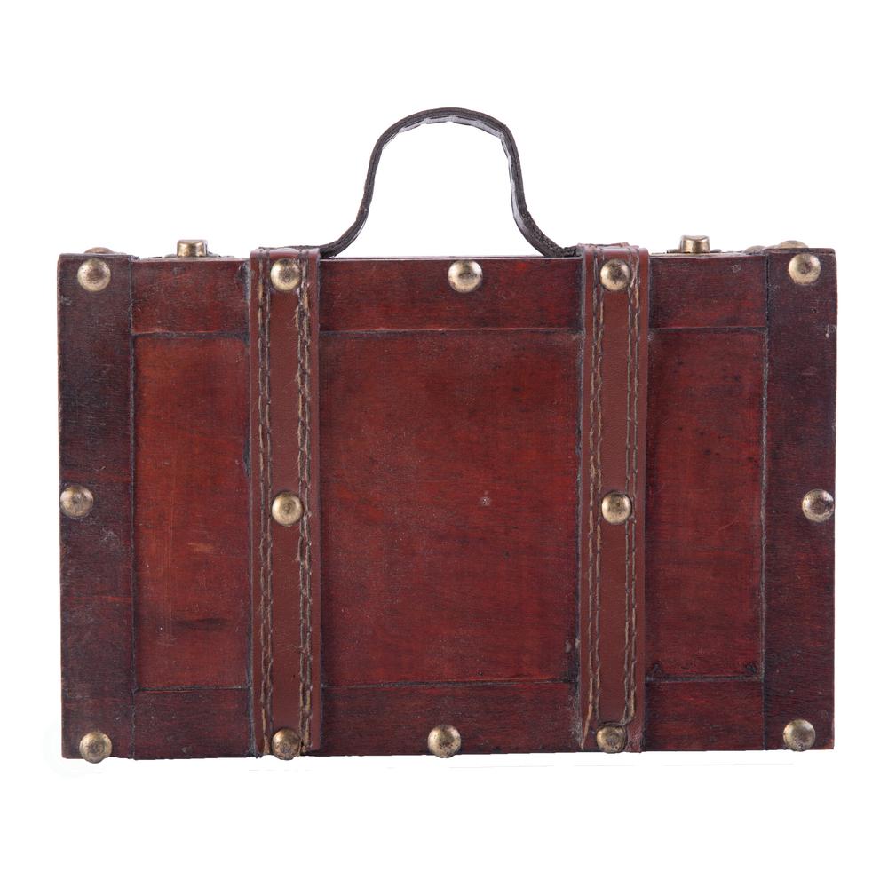 Vintiquewise Antique Style Small Wooden Suitcase with Leather Straps and Handle